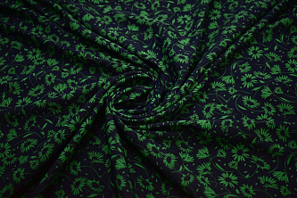 Плательная синяя зеленая ткань цветы W-131892