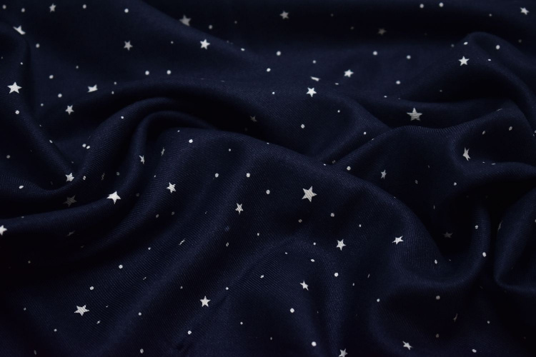 Вискоза синяя с принтом звезды W-125685