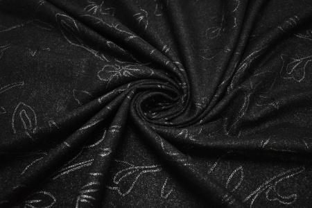 Костюмная черная ткань вышивка W-131497