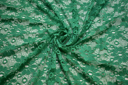 Гипюр зеленый цветы W-128796