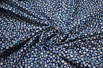 Рубашечная синяя белая ткань геометрия W-131538