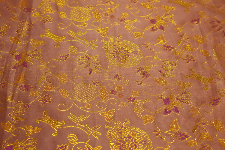 Парча золотая персиковая цветы W-130144