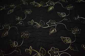 Тафта черного цвета вышивка цветы W-130901