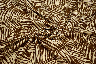 Плательная коричневая ткань белые листья W-133150