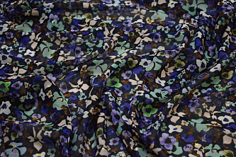 Шифон синий с цветочный узором W-129901