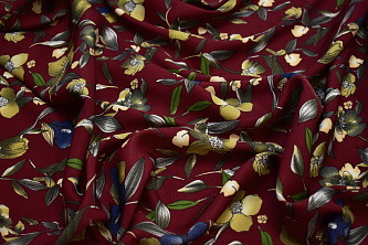 Плательная бордовая ткань цветы узор W-131765