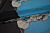 Шифон голубой белый цветы листья W-130663