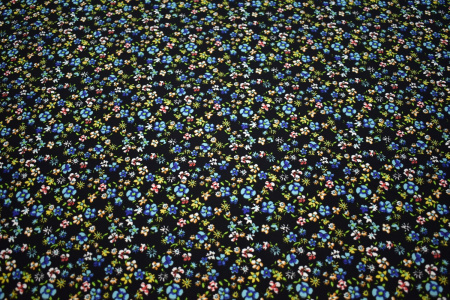 Плательная тёмно-синяя ткань цветы W-132798