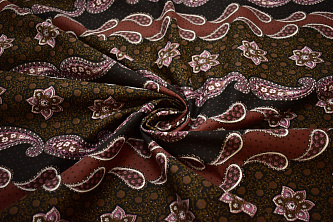 Костюмная коричневая терракотовая ткань пейсли W-133211
