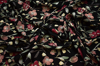 Плательная черная ткань с цветочным узором W-132769