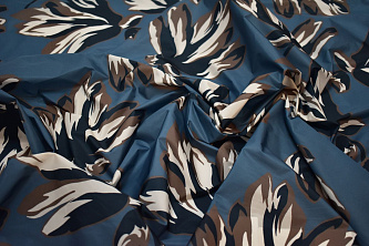 Курточная синяя коричневая ткань цветы W-132311