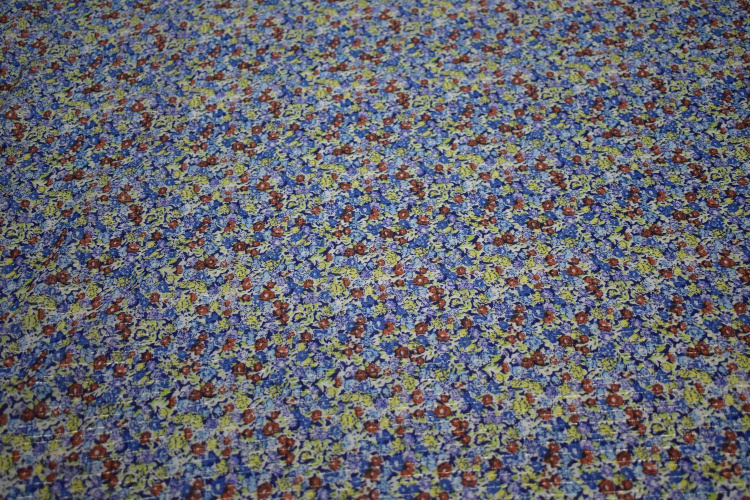 Хлопок голубой синий цветы W-124538