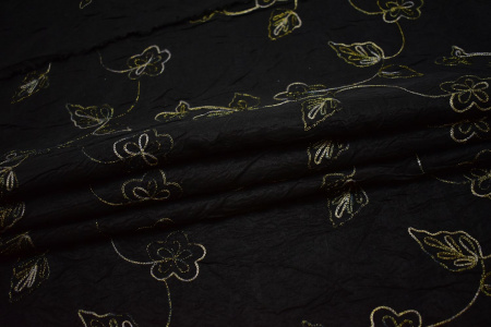 Тафта черного цвета вышивка цветы W-130901