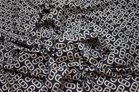 Курточная синяя с белым геометрическим принтом ткань W-133216