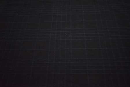 Пальтовая черная синяя ткань полоска W-132875
