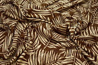 Плательная коричневая ткань белые листья W-133150
