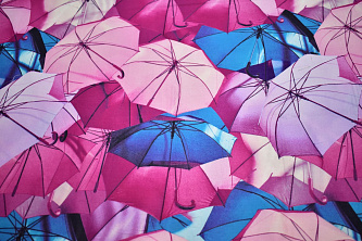 Штапель розовый голубой принт зонт W-130623