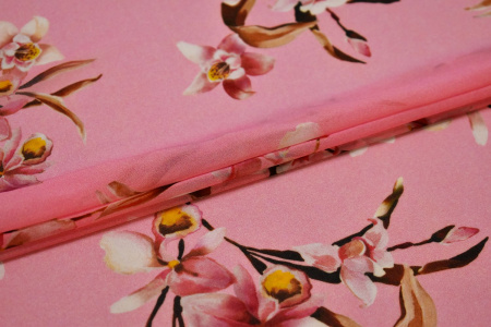 Шифон розовый цветы W-125583