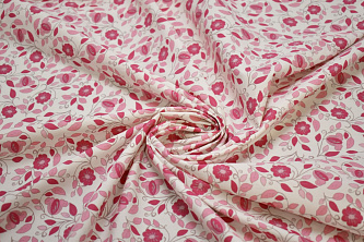 Хлопок розовый белый цветы W-124537
