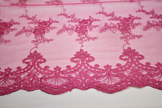 Сетка розовая с вышивкой цветочный узор W-132386
