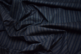 Костюмная синяя в серую полоску ткань W-131168