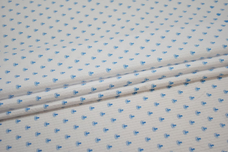 Рубашечная белая голубая ткань принт W-130977