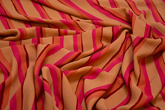 Плательная бежевая розовая ткань полоска W-132322