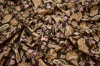 Костюмная коричневая розовая ткань пейсли W-133073