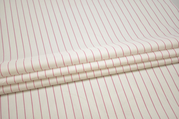 Рубашечная белая ткань в розовую полоску W-131959