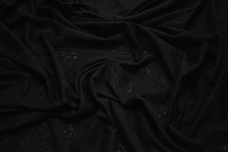 Трикотаж черный цветы W-128317