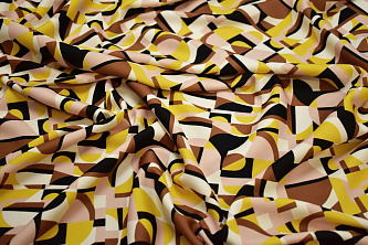 Плательная желтая коричневая ткань геометрия W-132982
