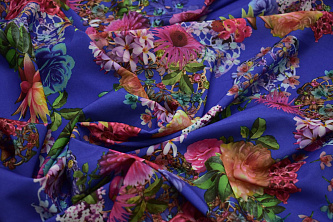 Плательная синяя ткань цветы W-129127