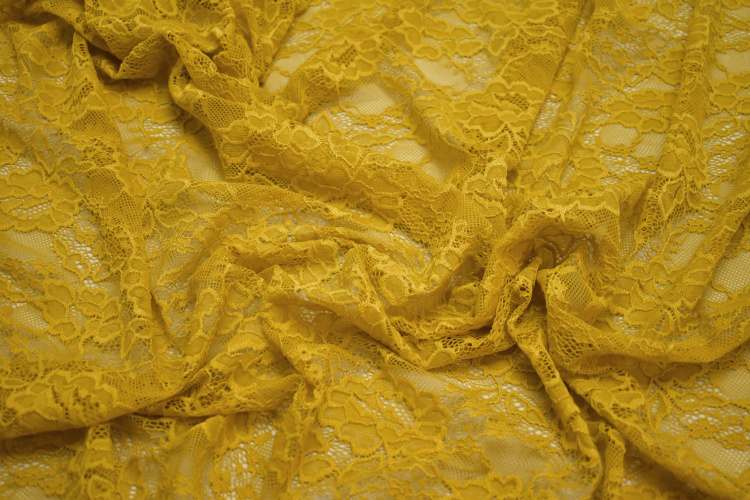 Гипюр желтый цветы W-128344