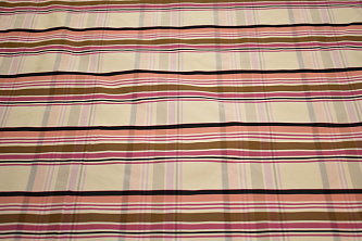 Курточная бежевая розовая ткань полоска W-132489