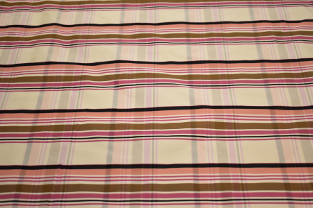 Курточная бежевая розовая ткань полоска W-132489