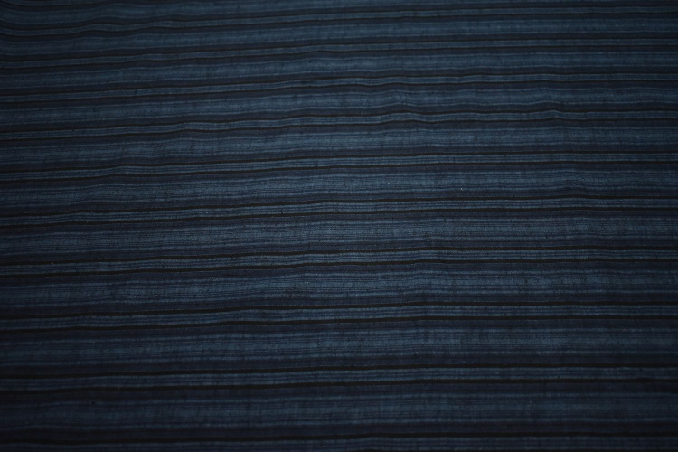 Лен синий черный в полоску W-124520