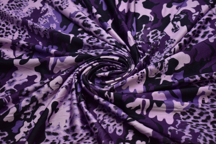 Трикотаж сиренево-фиолетовый абстракция анималистический W-133089