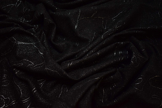 Костюмная черная ткань цветы W-131512