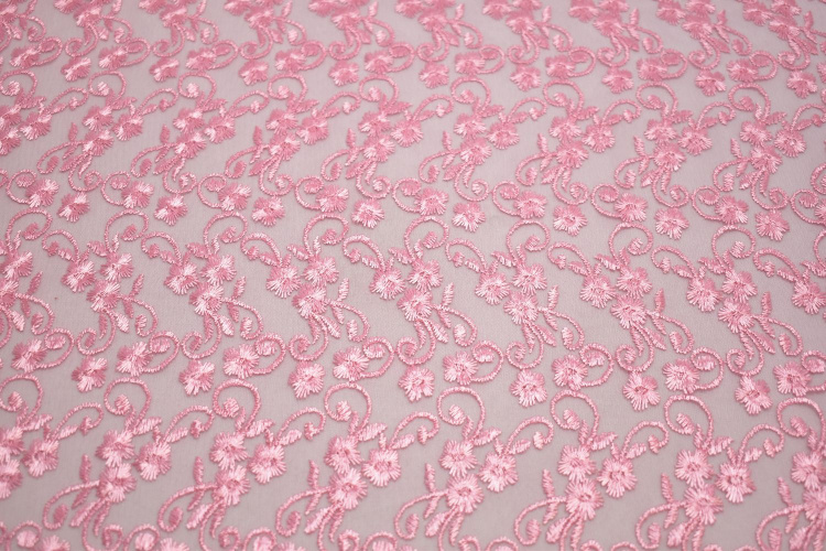Гипюр розовый цветы W-125497