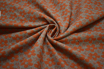 Пальтовая серая оранжевая ткань цветы W-132959
