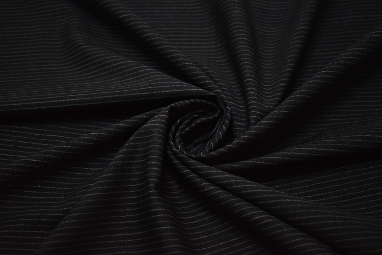 Костюмная черная ткань полоска W-127998
