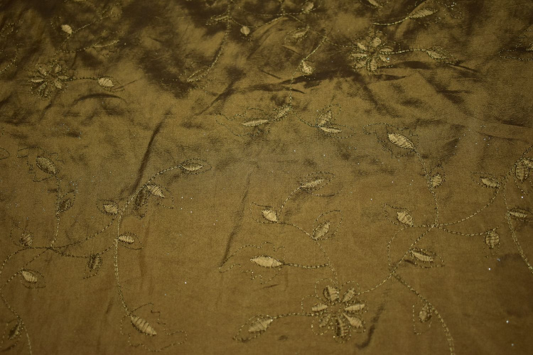 Тафта оливкового цвета вышивка цветы W-131779