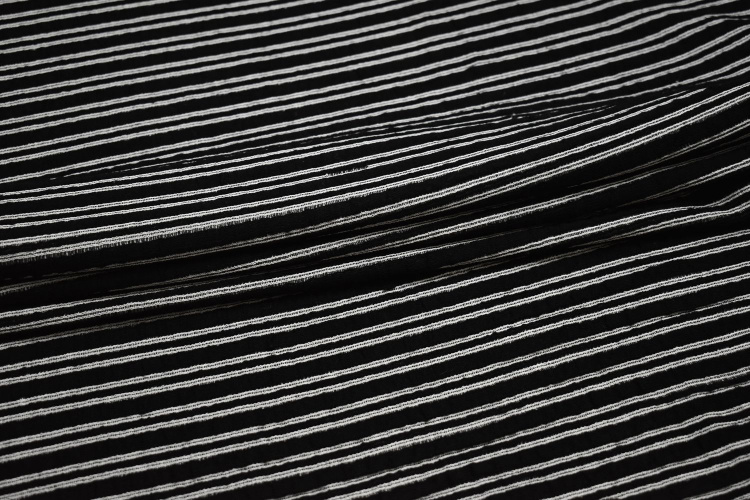 Трикотаж черный в белую полоску W-129045