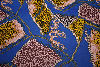 Шифон синий желтый леопард узор W-130301