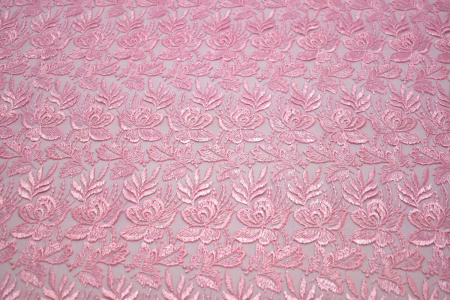 Гипюр розовый цветы W-125503
