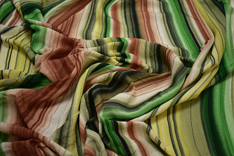 Плательная зеленая коричневая ткань полоска W-133269