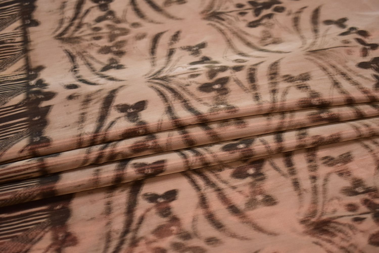 Курточная коричневая терракотовая ткань гео цветы W-133180