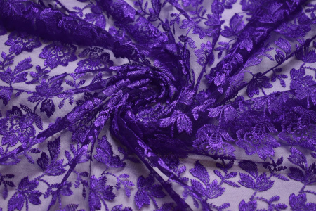 Гипюр фиолетовый цветы W-126776