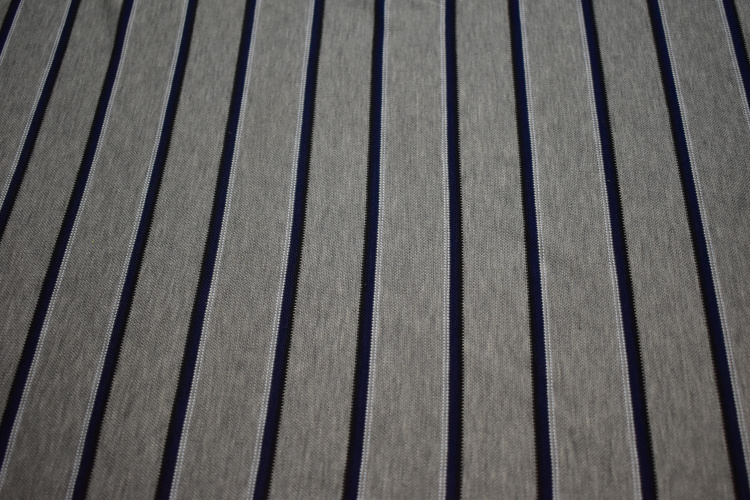 Трикотаж серый в синюю полоску W-129043