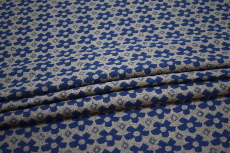 Пальтовая серая синяя ткань цветы W-132546